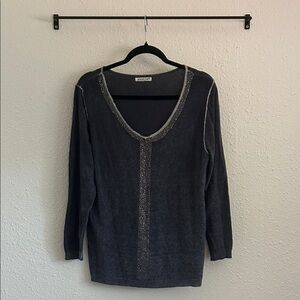 Elegant V-Neck Sweater with Sparkling Detail
